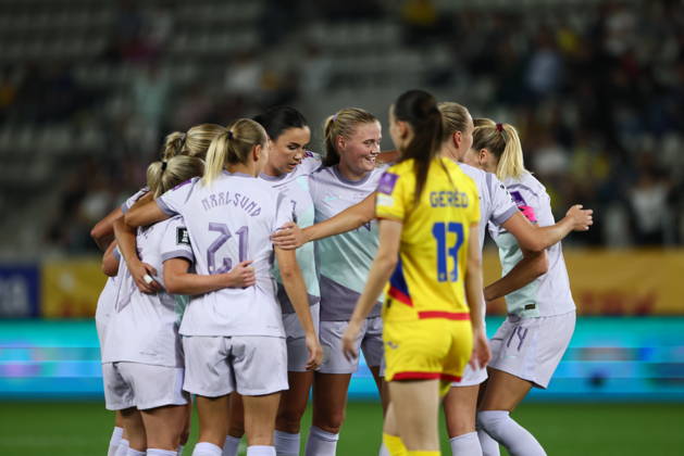 Women s World Cup Qualifier: Romania vs. Norway, Bucharest, October 9, 2026: Norway celebrates after scoring during the World Cup qualifying soccer match between Romania and Austria at Stadionul Arcul de Triumf in Bucharest. Photo by Nikola Krstic, NTB, Bucharest, Romania. EDITORIAL USE ONLY. RESTRICTED USE FOR BETTING COMPANIESIES Copyright: xNikolaxKrsticx xNTBx