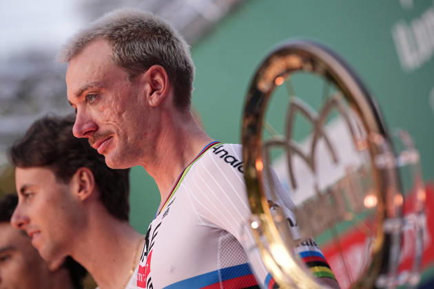 USA s Brandon McNulty of UAE Team Emirates XRG during the team presentation on the eve of the 120th edition of Il Lombardia cycling race, in Bergamo on October 9, 2026, prior to the 239 km one-day race from Bergamo to Como, Italy.  Copyright: xMarcoxAlpozzi LaPressex