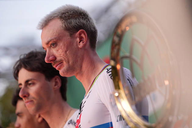 USA s Brandon McNulty of UAE Team Emirates XRG during the team presentation on the eve of the 120th edition of Il Lombardia cycling race, in Bergamo on October 9, 2026, prior to the 239 km one-day race from Bergamo to Como, Italy.  Copyright: xMarcoxAlpozzi LaPressex