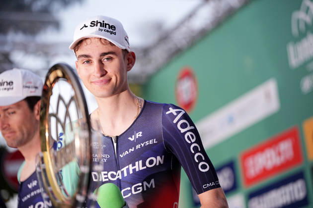 France s Paul Seixas of Decathlon CMA CGM Team during the team presentation on the eve of the 120th edition of Il Lombardia cycling race, in Bergamo on October 9, 2026, prior to the 239 km one-day race from Bergamo to Como, Italy.  Copyright: xMarcoxAlpozzi LaPressex
