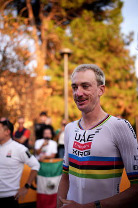 USA s Brandon McNulty of UAE Team Emirates XRG during the team presentation on the eve of the 120th edition of Il Lombardia cycling race, in Bergamo on October 9, 2026, prior to the 239 km one-day race from Bergamo to Como, Italy.  Copyright: xMarcoxAlpozzi LaPressex