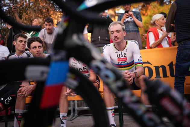 USA s Brandon McNulty of UAE Team Emirates XRG during the team presentation on the eve of the 120th edition of Il Lombardia cycling race, in Bergamo on October 9, 2026, prior to the 239 km one-day race from Bergamo to Como, Italy.  Copyright: xMarcoxAlpozzi LaPressex