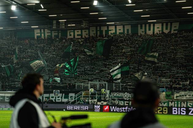 October 9, 2026, 3rd Division, Matchday 8, SC Preußen Münster vs. Rot Weiss Essen at the LVM Preußenstadion, Münster Fans IMPORTANT NOTICE: In accordance with DFB and DFL guidelines, it is prohibited to use or allow the use of photographs taken in the stadium and or during the game in the form of sequential images and or video-like photo series Copyright: xJordyxFourgonx