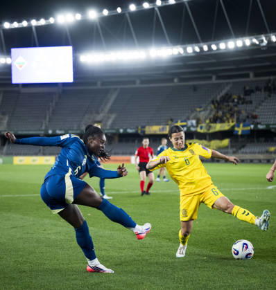 October 9, 2026: Monica Jusu Bah of Sweden and Tereza Romanovskaja of Lithuania during the FIFA Women’s World Cup qualifying playoff soccer match between Lithuania and Sweden on October 9, 2026 in Kaunas. Photo by Mathias Bergeld. BILDBYRAN code MB MB1418 soccer football fotball World Cup qualifier FIFA Women’s World Cup qualifier playoff Lithuania Sweden women’s BBENG play-off  Copyright: MATHIASxBERGELD BB261009MB100