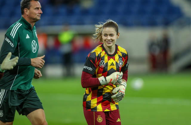 GER, Karlsruhe, Germany vs. Australia, FIFA, DFB, Soccer, 2026–2027 Season, BBBank Wildpark, friendly match; pictured from left: Stina Johannes (Germany), Women’s National Team; DFB DFL REGULATIONS PROHIBIT ANY USE OF PHOTOGRAPHS AS IMAGE SEQUENCES AND OR QUASI-VIDEO, October 9, 2026 Copyright: HMBxMedia HendrikxHamelau