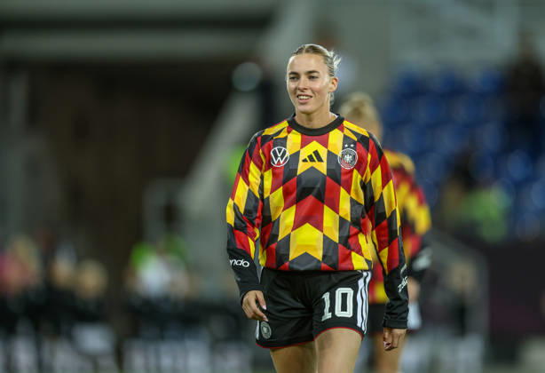 GER, Karlsruhe, Germany vs. Australia, FIFA, DFB, soccer, 2026–2027 season, BBBank Wildpark, Friendly Match: Pictured (from left) Laura Freigang of Germany, Women’s National Team. DFB and DFL regulations prohibit any use of photographs as image sequences and or quasi-video, October 9, 2026 Copyright: HMBxMedia HendrikxHamelau