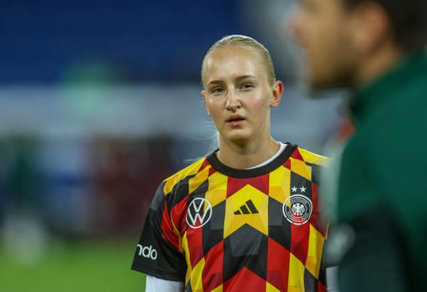 GER, Karlsruhe, Germany vs. Australia, FIFA, DFB, soccer, 2026–2027 season, BBBank Wildpark, Friendly Match: Pictured from left, Luzie Zähringer (Germany), Women’s National Team. DFB and DFL regulations prohibit any use of photographs as image sequences and or quasi-video, October 9, 2026 Copyright: HMBxMedia HendrikxHamelau