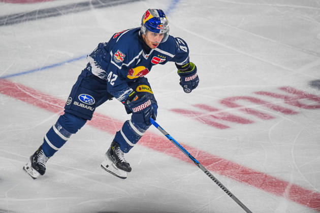October 9, 2026, Munich, Germany PENNY DEL, German Ice Hockey League, 2026–27 season, Matchday 7: EHC Red Bull Munich vs. ERC Ingolstadt at SAP Garden in Munich; Yasin Ehliz of EHC Red Bull Munich skating, in motion on the ice