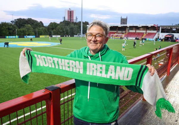 2027 FIFA Women s World Cup Round One Qualifying Play-off First Leg, Inver Park, Larne 9 10 2026 Northern Ireland vs Portugal A view of a Northern Ireland fan ahead of the match A view of a Northern Ireland fan ahead of the match 9 10 2026  Copyright: xx N Ireland v Portugal_022