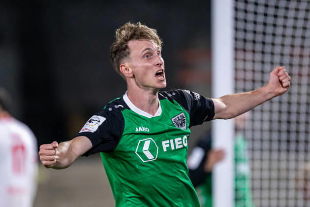 Joshua Mees of SC Preussen Münster, No. 08, celebrates the goal that tied the score at 3–3 (GER), SC Preussen Münster vs. Rot-Weiss Essen, soccer, 3. Liga, Matchday 8, 2026–2027 season, October 9, 2026 DFL regulations prohibit any use of photographs as image sequences and or quasi-video, SC Preussen Münster vs. Rot-Weiss Essen, soccer, 3. Liga, Matchday 8, 2026–2027 season, October 9, 2026, Münster Copyright: xEibner-Pressefoto JanxRollingerx EP_JSK