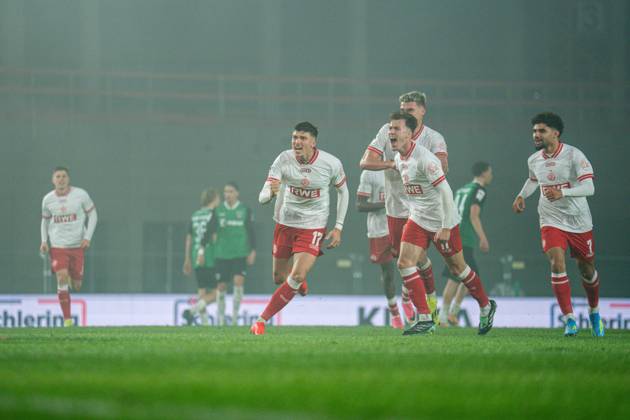 October 9, 2026, 3rd Division, Matchday 8, SC Preußen Münster vs. Rot-Weiss Essen at the LVM Preußenstadion. Goal for the 2–3 by Semir Telalovic; Essen celebrating here with the team. IMPORTANT NOTICE: In accordance with DFB and DFL regulations, it is prohibited to use or allow the use of photographs taken in the stadium and or during the game in the form of sequential images and or video-like photo series Copyright: xJordyxFourgonx