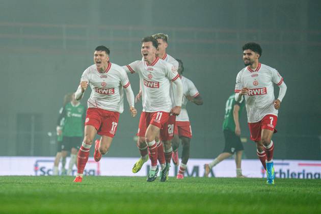 October 9, 2026, 3rd Division, Matchday 8, SC Preußen Münster vs. Rot-Weiss Essen at the LVM Preußenstadion. Goal for the 2–3 by Semir Telalovic; Essen celebrating here with the team. IMPORTANT NOTICE: In accordance with DFB and DFL regulations, it is prohibited to use or allow the use of photographs taken in the stadium and or during the game in the form of sequential images and or video-like photo series Copyright: xJordyxFourgonx