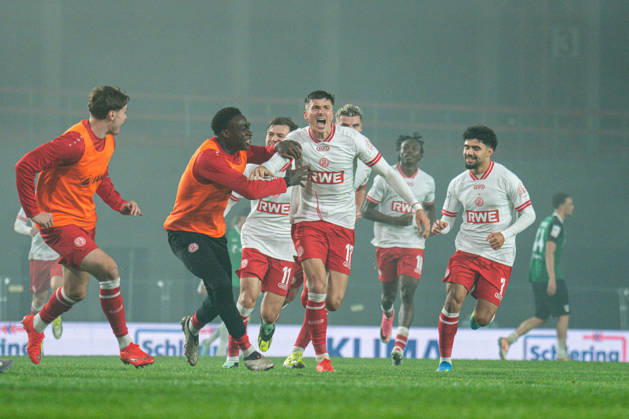 October 9, 2026, 3rd Division, Matchday 8, SC Preußen Münster vs. Rot-Weiss Essen at the LVM Preußenstadion. Goal for the 2–3 by Semir Telalovic; Essen celebrating here with the team. IMPORTANT NOTICE: In accordance with DFB and DFL regulations, it is prohibited to use or allow the use of photographs taken in the stadium and or during the game in the form of sequential images and or video-like photo series Copyright: xJordyxFourgonx