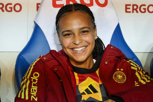 Karlsruhe, Germany, October 9, 2026 International Friendly Match: Germany Women vs. Australia Women. Pictured: Lisa Baum of Germany, smiling Copyright: HMBxMedia MadeleinexFantini