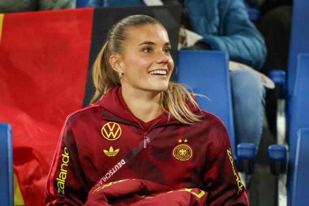 Karlsruhe, Germany, October 9, 2026 International Friendly: Germany Women vs. Australia Women. Pictured: The injured Selina Cerci of Germany in the stands. Copyright: HMBxMedia MadeleinexFantini
