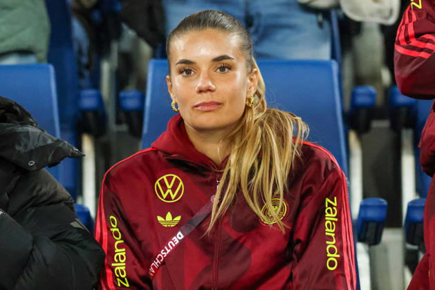 Karlsruhe, Germany, October 9, 2026 International Friendly: Germany Women vs. Australia Women. Pictured: The injured Selina Cerci of Germany in the stands. Copyright: HMBxMedia MadeleinexFantini