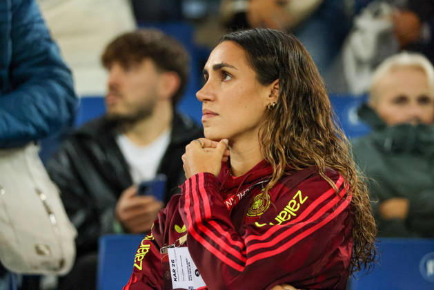 Karlsruhe, Germany, October 9, 2026 International Friendly Match: Germany Women vs. Australia Women. Pictured: The injured Bibiane Schulze Solano of Germany in the stands. Copyright: HMBxMedia MadeleinexFantini