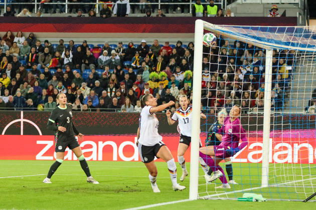Karlsruhe, Germany, October 9, 2026 International Friendly Match: Germany Women vs. Australia Women. Pictured: Goal scorer Melissa Kössler (Koessler) scores the goal to make it 1–0 for Germany. Copyright: HMBxMedia MadeleinexFantini