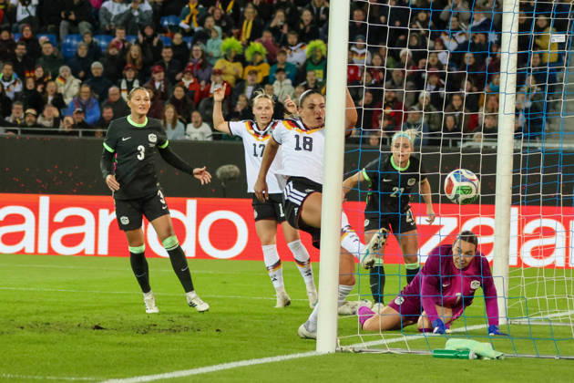Karlsruhe, Germany, October 9, 2026 International Friendly Match: Germany Women vs. Australia Women. Pictured: Goal scorer Melissa Kössler (Koessler) scores the goal to make it 1–0 for Germany. Copyright: HMBxMedia MadeleinexFantini