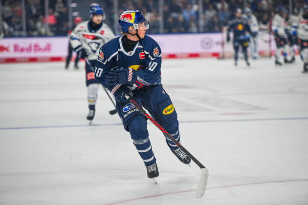 October 9, 2026, Munich, Germany PENNY DEL, German Ice Hockey League, 2026–27 season, Matchday 7: EHC Red Bull Munich vs. ERC Ingolstadt at SAP Garden in Munich; Elis Hede of EHC Red Bull Munich skating, in motion on the ice