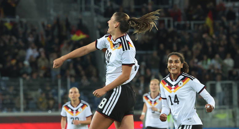 Karlsruhe, Women s International Soccer Match: Germany vs. Australia; Melissa Kössler (GER) celebrates after scoring the goal that made it 2–0