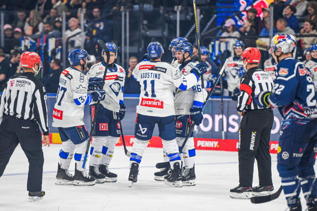 October 9, 2026, Munich, Germany PENNY DEL, German Ice Hockey League, 2026–27 season, Matchday 7: EHC Red Bull Munich vs. ERC Ingolstadt at SAP Garden in Munich; Ingolstadt celebrating, cheering, rejoicing