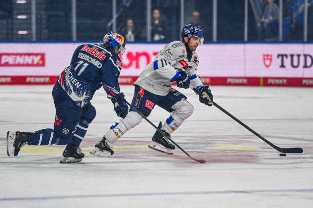 October 9, 2026, Munich, Germany PENNY DEL, German Ice Hockey League, 2026–27 season, Match Day 7: EHC Red Bull Munich vs. ERC Ingolstadt at SAP Garden in Munich Kenny Agostino of ERC Ingolstadt on the puck, with the puck, in possession of the puck