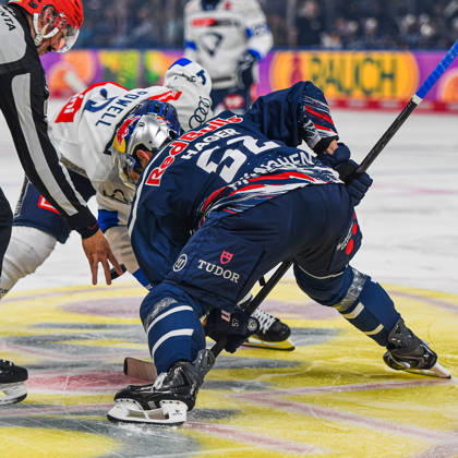 October 9, 2026, Munich, Germany; PENNY DEL, German Ice Hockey League, 2026–27 season, Matchday 7: EHC Red Bull Munich vs. ERC Ingolstadt at SAP Garden in Munich; Patrick Hager of EHC Red Bull Munich at the faceoff