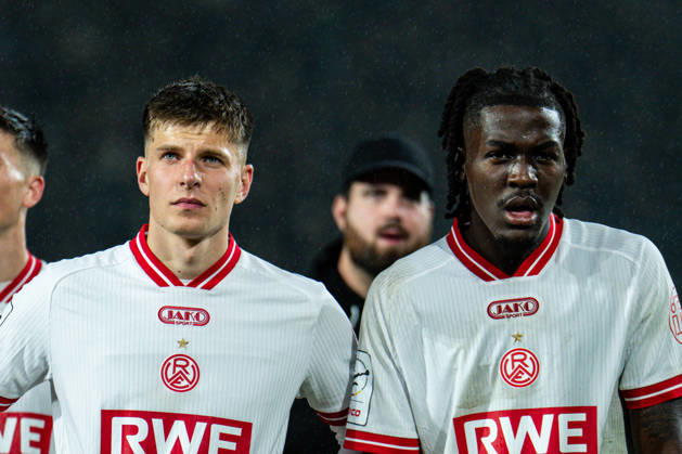 October 9, 2026, 3rd Division, Matchday 8, SC Preußen Münster vs. Rot Weiss Essen at the LVM Preußenstadion Michael Kostka (Essen) and Franci Bouebari (Essen) disappointed by the draw IMPORTANT NOTICE In accordance with DFB and DFL regulations, it is prohibited to use or allow the use of photographs taken in the stadium and or during the game in the form of sequential images and or video-like photo series Copyright: xJordyxFourgonx