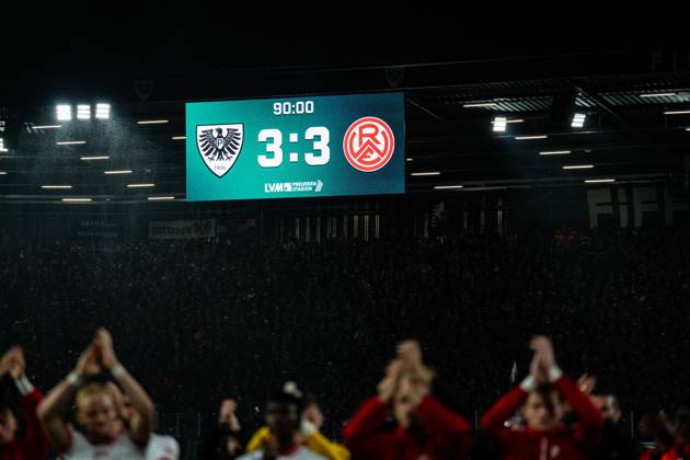 October 9, 2026, 3rd Division, Matchday 8, SC Preußen Münster vs. Rot Weiss Essen at the LVM Preußenstadion. Result: 3–3. IMPORTANT NOTICE: In accordance with DFB and DFL regulations, it is prohibited to use or allow the use of photographs taken in the stadium and or during the game in the form of sequential images and or video-like photo series. Copyright: xJordyxFourgonx