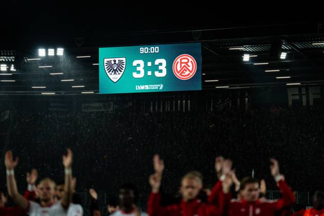 October 9, 2026, 3rd Division, Matchday 8, SC Preußen Münster vs. Rot Weiss Essen at the LVM Preußenstadion. Result: 3–3. IMPORTANT NOTICE: In accordance with DFB and DFL regulations, it is prohibited to use or allow the use of photographs taken in the stadium and or during the game in the form of sequential images and or video-like photo series Copyright: xJordyxFourgonx
