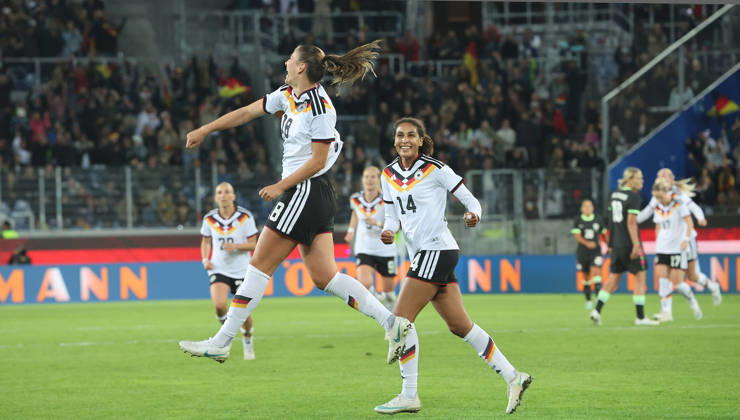 Karlsruhe, Women s International Soccer Match: Germany vs. Australia; Melissa Kössler (GER) celebrates after scoring the goal that made it 2–0