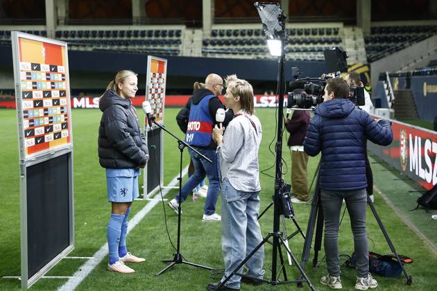 FELCSUT, 09-10-2026 , Pancho Arena, season 2026 2027 , UEFA worldcup qualification football play-offs round 1 , match between Hungary and The Netherlands (women) 1st leg final score 0-8. Pictures shows Rivkah op het Veld (R) of NOS Hungary - Netherlands (women)  x208080740x Copyright: