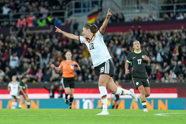 Melissa Kössler Melissa Koessler Germany Women s National Team, 18 goal celebration, emotions, shot on goal, finish, goal scored, goal, hit, Germany, soccer, international match, friendly match, exhibition match, 2026 2027, Germany vs. Australia, October 9, 2026, BBBank Wildpark, Karlsruhe, Karlsruhe, BBBank Wildpark, Baden-Württemberg, Germany Copyright: xArnexAmbergx