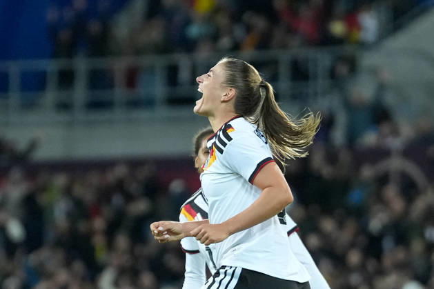 Melissa Kössler Melissa Koessler Germany Women s National Team, 18 goal celebration, emotions, shot on goal, finish, goal scored, goal, hit, Germany, soccer, international match, friendly match, exhibition match, 2026 2027, Germany vs. Australia, October 9, 2026, BBBank Wildpark, Karlsruhe, Karlsruhe, BBBank Wildpark, Baden-Württemberg, Germany Copyright: xArnexAmbergx