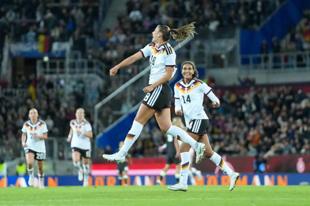 Melissa Kössler Melissa Koessler Germany Women s National Team, 18 goal celebration, emotions, shot on goal, finish, goal scored, goal, hit, Germany, soccer, international match, friendly match, exhibition match, 2026 2027, Germany vs. Australia, October 9, 2026, BBBank Wildpark, Karlsruhe, Karlsruhe, BBBank Wildpark, Baden-Württemberg, Germany Copyright: xArnexAmbergx