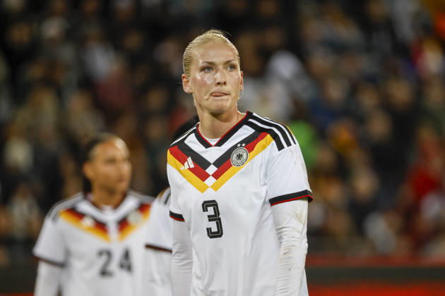 Camilla Küver, Kuver Germany, 03, Facial Expressions, Emotion, Germany, Soccer, Women, Friendly Match, 2026, Germany vs. Australia, October 9, 2026, Karlsruhe BBBank Wildpark, Germany Copyright: xGrantxHubbsx