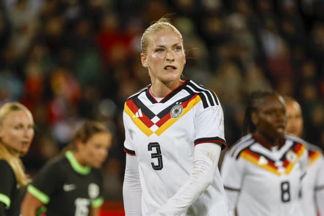 Camilla Küver, Kuver Germany, 03, Facial Expressions, Emotion, Germany, Soccer, Women, Friendly Match, 2026, Germany vs. Australia, October 9, 2026, Karlsruhe BBBank Wildpark, Germany Copyright: xGrantxHubbsx