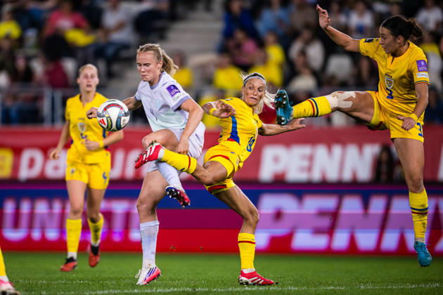 October 9, 2010: Julie Blakstad of Norway, Olga Iordachiusi, and Melinda Nagy of Romania during the FIFA Women’s World Cup Qualifier soccer match between Romania and Norway on October 9, 2026 in Bucharest. Photo by Marius Simensen, BILDBYRAN COP 238 bbeng women FIFA World Cup qualifiers soccer football international match Norway Romania  Copyright: MARIUSxSIMENSEN BB261009ZK003