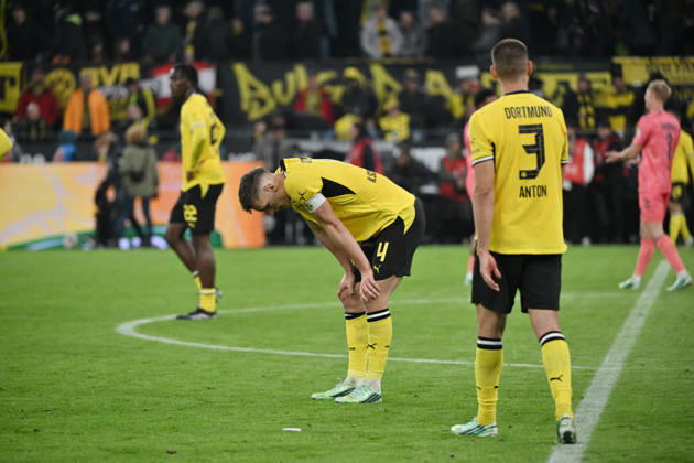 Nico Schlotterbeck, Borussia Dortmund; Waldemar Anton, Borussia Dortmund; from left, after the final whistle on October 9, 2026; Soccer, Bundesliga 1, 2026–2027 season, Matchday 5, Borussia Dortmund vs. SV Werder Bremen. DFL regulations prohibit any use of photographs as image sequences and or quasi-video. Dortmund, Signal Iduna Park, North Rhine-Westphalia, Germany Team2