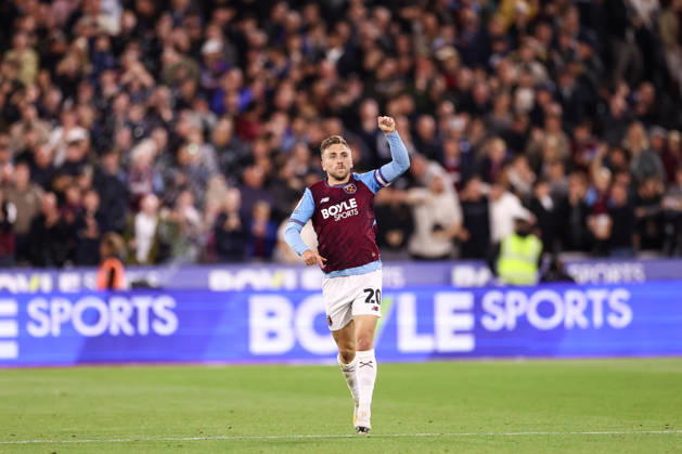 West Ham United gegen Queens Park Rangers, 9. Oktober 2026, London, EFL Championship, Fußball: West Ham United gegen Queens Park Rangers – Jarrod Bowen von West Ham United feiert das erste Tor. Foto: Jacques Feeney, Abseits, London, Großbritannien Copyright: xJacquesxFeeneyx xOffsidexOffside