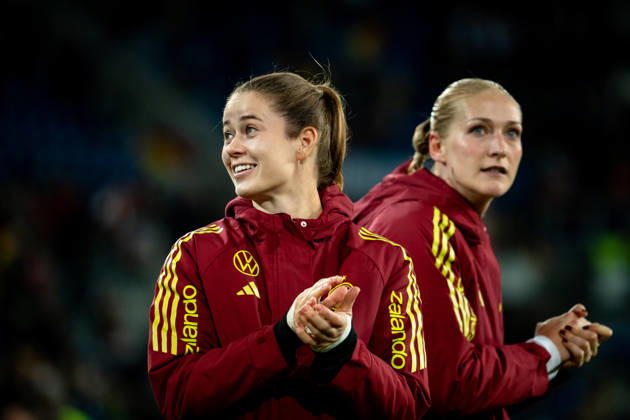 October 9, 2026, GER, Soccer, Women s, International Match, Karlsruhe, Germany vs. Australia; Stina Johannes (Germany), 12; Camilla Küver (Germany), 3; Karlsruhe BBBank Wildpark, Baden-Württemberg, Germany Copyright: xNordphoto Memmlerx