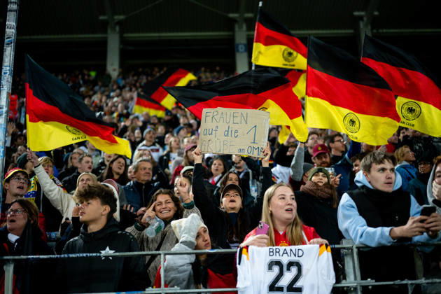 October 9, 2026, GER, Soccer, Women s, International Match, Karlsruhe, Germany vs. Australia; DFB Women s Team fans with flags; Karlsruhe; BBBank; Wildpark; Baden-Württemberg; Germany Copyright: xNordphoto Memmlerx