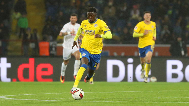 Braunschweig vs. Kiel, 2nd Bundesliga Braunschweig, October 9, 2026, Soccer, Men s, 2nd Bundesliga, 2026–2027 Season, Eintracht Braunschweig vs. Holstein Kiel, Aaron Opoku, Eintracht Braunschweig, DFL, DFB. REGULATIONS PROHIBIT ANY USE OF PHOTOGRAPHS AS IMAGE SEQUENCES AND OR QUASI-VIDEO. Stadion an der Hamburger Straße, Lower Saxony, Germany