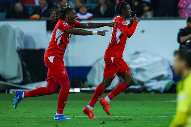 LUCERNE, SWITZERLAND - OCTOBER 06: Winsley Boteli Mokango (19, Switzerland, l.) and Johan Manzambi (9, Switzerland) during the UEFA Nations League match between Switzerland and North Macedonia at thermoplan arena on October 6, 2026 in Lucerne, Switzerland. Copyright: xUrsxOttigerx xSPPx Sportspressphoto_SPR249979