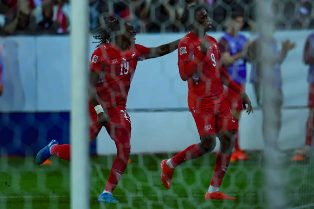 LUCERNE, SWITZERLAND - OCTOBER 06: Winsley Boteli Mokango (19, Switzerland, l.) and Johan Manzambi (9, Switzerland) during the UEFA Nations League match between Switzerland and North Macedonia at thermoplan arena on October 6, 2026 in Lucerne, Switzerland. Copyright: xUrsxOttigerx xSPPx Sportspressphoto_SPR249984