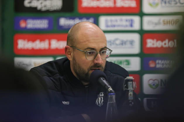 October 9, 2026, Soccer, Men s, Bavarian Regional League, 2026–2027 Season, Matchday 13: FC Schweinfurt 05 vs. SC Eltersdorf; Coach Jan Gernlein of FC Schweinfurt 05 at the press conference; single frame from the Riedel Bau Arena in Schweinfurt, Sachs Stadio, Bavaria, Lower Franconia, Germany