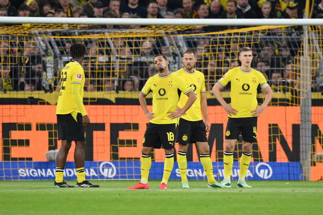 Nico Schlotterbeck, Borussia Dortmund; Waldemar Anton, Borussia Dortmund; Ethan Nwaneri, Borussia Dortmund; Joane Gadou, Borussia Dortmund; September 9, 2026; Soccer, Bundesliga 1; 2026–2027 season; Matchday 5, Borussia Dortmund vs. SV Werder Bremen 2–2. DFL regulations prohibit any use of photographs as image sequences and or quasi-video. Dortmund, Signal Iduna Park, North Rhine-Westphalia, Germany Team2