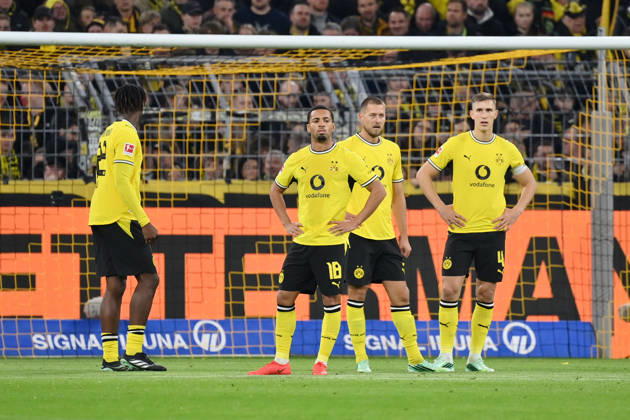 Nico Schlotterbeck, Borussia Dortmund; Waldemar Anton, Borussia Dortmund; Ethan Nwaneri, Borussia Dortmund; Joane Gadou, Borussia Dortmund; September 9, 2026; Soccer, Bundesliga 1; 2026–2027 season; Matchday 5, Borussia Dortmund vs. SV Werder Bremen 2–2. DFL regulations prohibit any use of photographs as image sequences and or quasi-video. Dortmund, Signal Iduna Park, North Rhine-Westphalia, Germany Team2