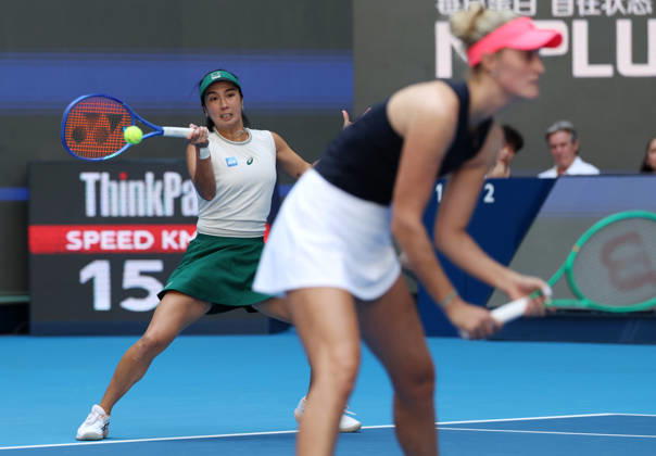 (261010) -- BEIJING, Oct. 10, 2026 -- Erin Routliffe Aldila Sutjiadi (L) compete during the women s doubles semifinal match between Katerina Siniakova (the Czech Republic) Zhang Shuai (China) and Erin Routliffe (New Zealand) Aldila Sutjiadi (Indonesia) at 2026 China Open tennis tournament in Beijing, China, Oct. 10, 2026. ) (SP)CHINA-BEIJING-TENNIS-CHINA OPEN-WOMEN S DOUBLES (CN) ZhangxChenlin